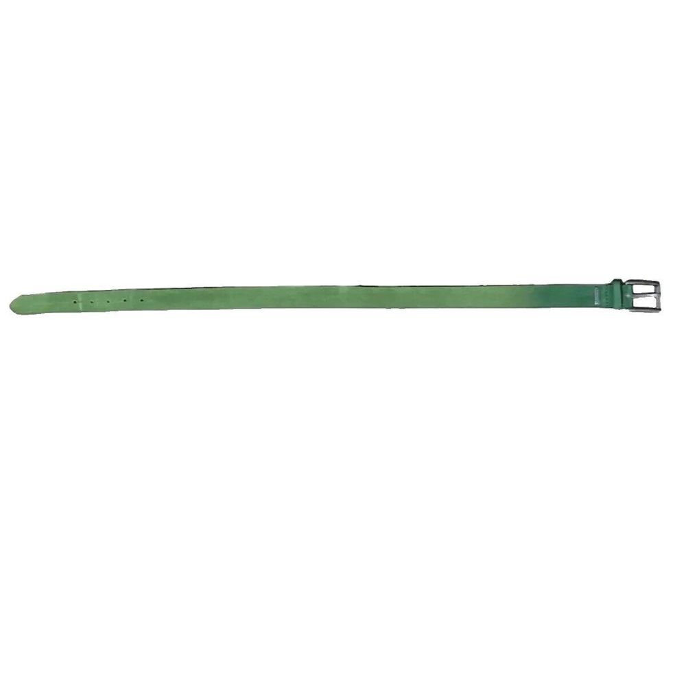 Anne Klein Suede Green Leather Belt Brass Buckle Silver Women Vintage